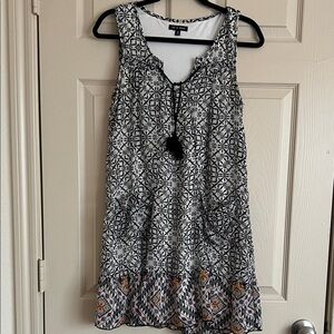 As U Wish Black and White Patterned Dress with Colorful Hem
